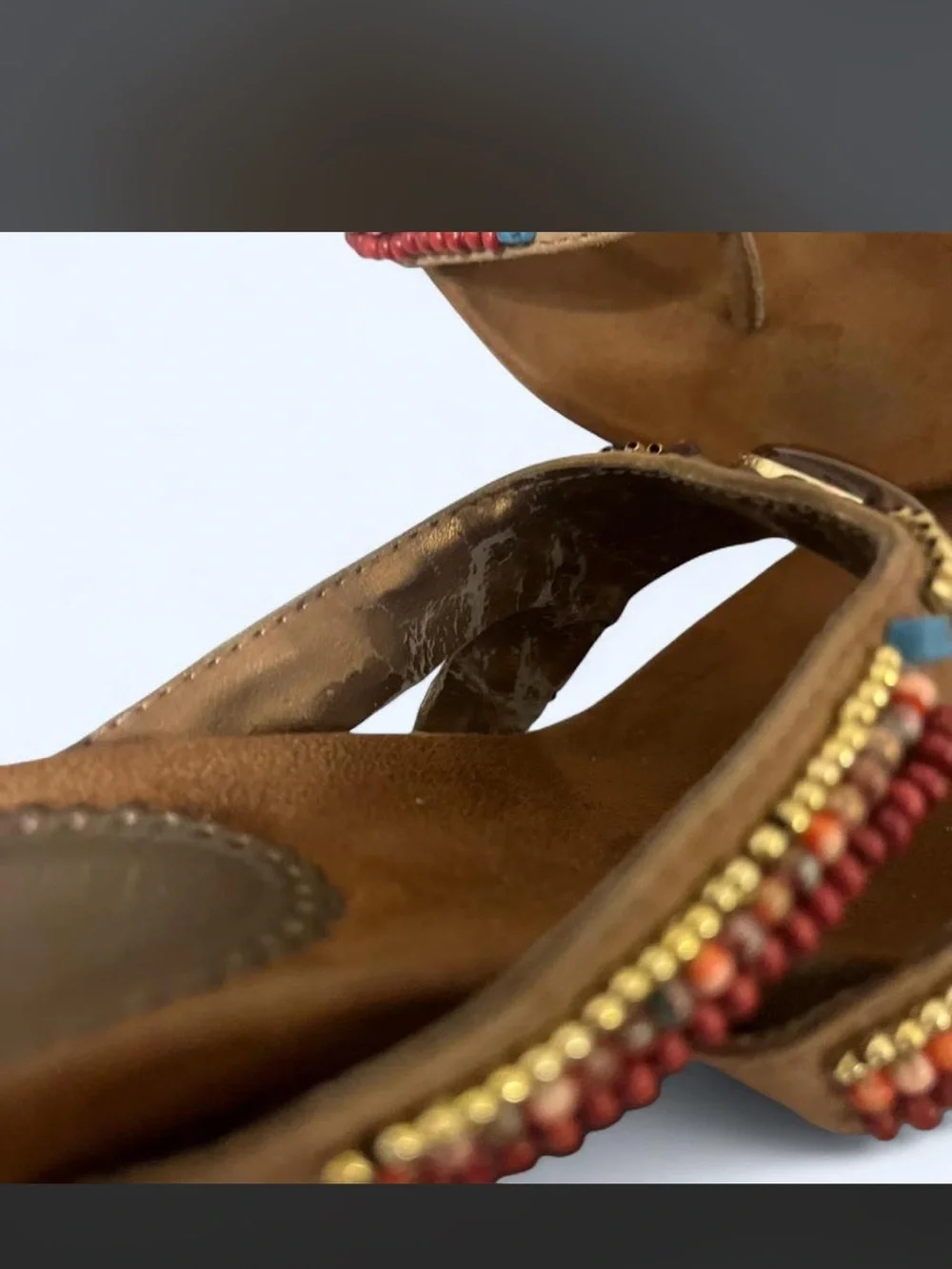 Bass Brown Beaded Suede Wedge Sandals